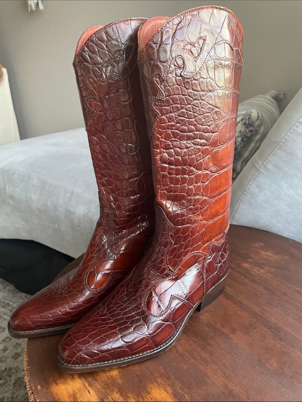 JOAN & DAVID hand made in Italy Crocodile-Embossed Tall Leather Boots